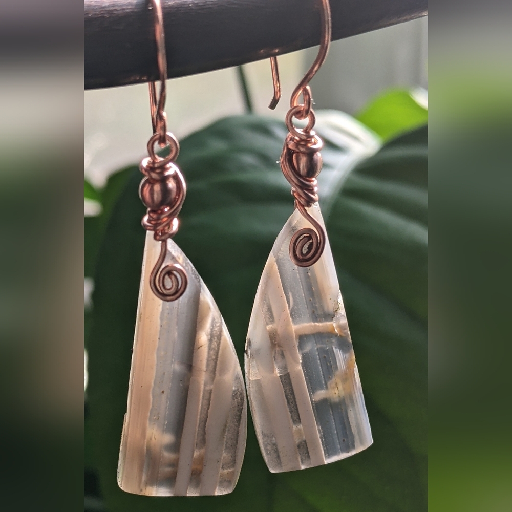 Rare Owyhee Opal Gemstone Earrings Artisan Crafted Copper Design - Picture 15 of 15